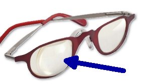 Überadditionsglas an einer Hyperokular-Brille