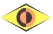 Logo des VFS Stuttgart e.V.: gelbe Raute mit schwarzem Rand und innenliegendem Kreis bestehend aus (schwarz-apricot-farbener Außenring, schwarz-apricot-farbener Innenkreis